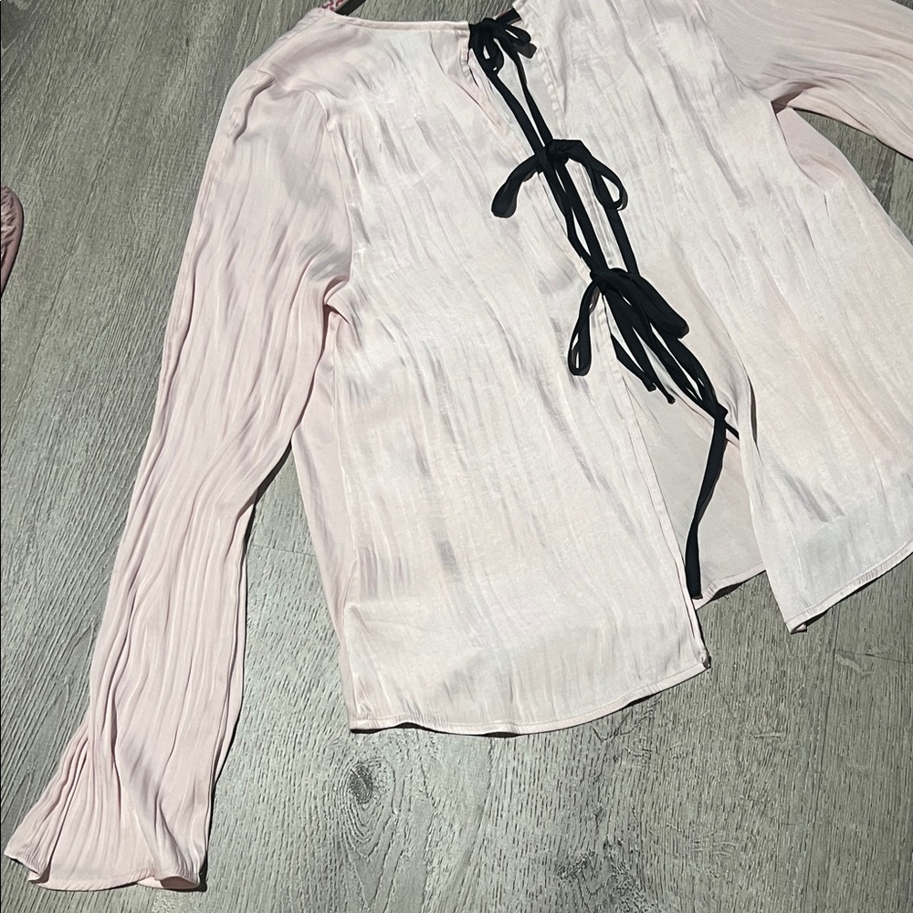Free People Pink Arabella Tie Back Satin Blouse - Picture 5 of 14